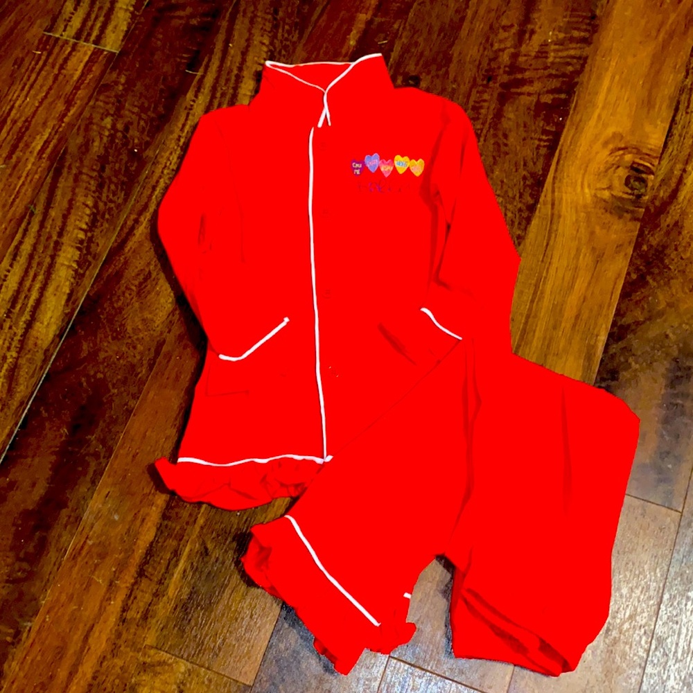 NWOT Valentines Girls Red Pajamas Sz 8 Two Piece Personalized "Bella" Button Up